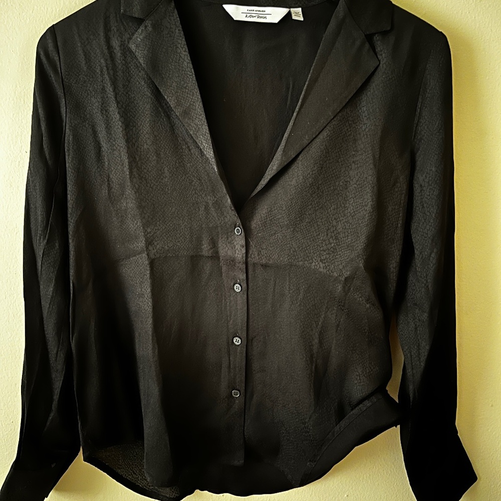 &other stories snake skin button up in black size 36
